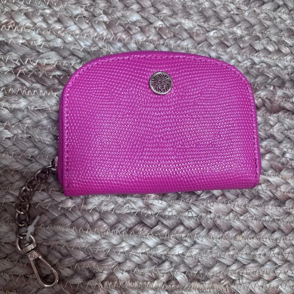 Anne Klein Vintage-Style Fuchsia Pebbled Leather Card Case & Keychain Pouch - Picture 3 of 4